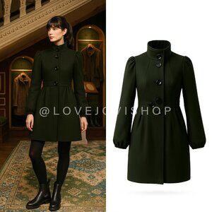Fairy Goth | Hunter Green Princess Wool Coat Large Snap Buttons | Feminine